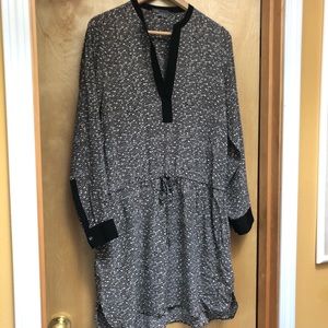 Vince Grey and Black Silk Drawstring Waist Dress